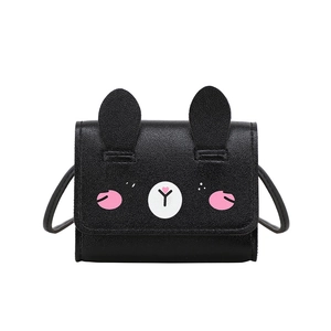 Compact black rabbit-shaped crossbody bag with soft 3D ears and cute face embroidery