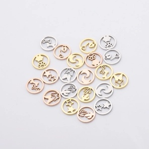 Hollow metal round pendants with star moon key patterns in gold silver and rose gold