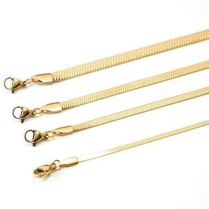 Golden stainless steel snake bone chains in four widths with secure lobster clasps