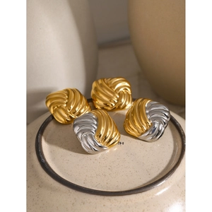 Classic 18k gold plated stainless steel square twisted hoop earrings for women