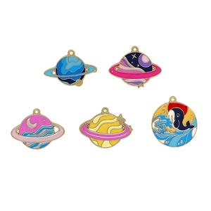 Set of five colorful planet asteroid enamel charms in metal alloy for DIY jewelry
