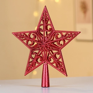 Hollow Star Christmas Tree Topper Plastic Glitter Decorative Ornament For Festive Holiday Home Party