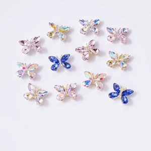 Cristaux papillon 3D aurore pour nail art avec base en métal doré et argenté pour DIY