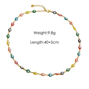 Colorful enamel evil eye beads necklace in gold finish, weight 9.8g and length 40+5cm