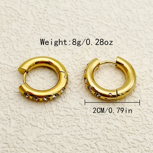 Vintage gold plated titanium steel hoop earrings with white zircon inlays for women