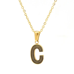 Golden stainless steel necklace featuring a 18K gold-plated letter C pendant with black texture