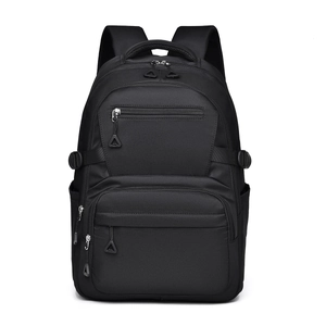 Black multi-pocket nylon backpack for students featuring ergonomic straps and durable zippers