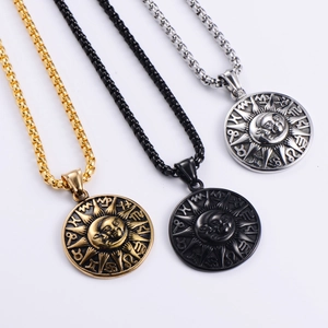 Pendentifs zodiaque soleil et lune en or, argent et noir avec chaînes punk