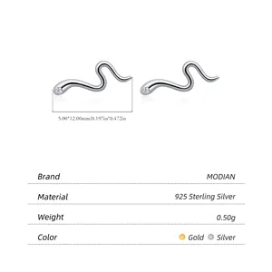 925 Sterling Silver minimalist snake stud earrings with zircon stone available in gold and silver