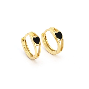S925 silver gold hoop earrings featuring a black heart charm in a minimalist style