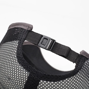 Adjustable buckle and breathable mesh back detail of a black outdoor sun protection cap