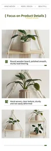 Close-up of the handcrafted cotton rope weaving and natural solid wood shelf detail