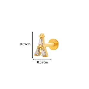 Detailed view of G23 titanium Eiffel Tower labret stud with zircon stones, 0.69x0.39cm