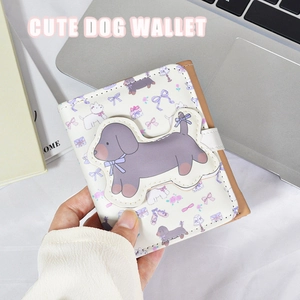 Womens Short Trifold Wallet PU Leather Cartoon Dog Printed Cute Coin Purse Functional Card Holder Handbag Gift