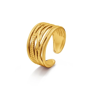 French vintage 18K gold plated multi-layer woven line ring with adjustable open design