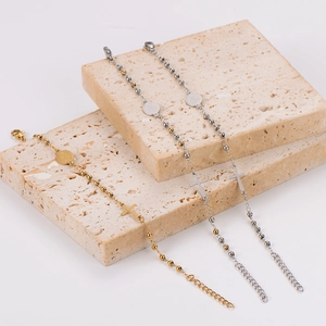 Minimalist stainless steel rosary bracelets with cross and religious medal charms