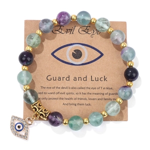 Evil Eye Natural Stone Beaded Bracelet With Alloy Rhinestone Charm Vintage Bohemian Nazar Protective Jewelry Women Men