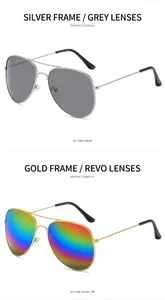 Detailed 45-degree side view of classic aviator sunglasses with metal frames and colorful lenses
