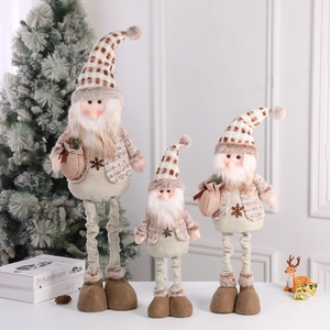 Three-piece set of decorative Christmas plush dolls with long legs and plaid patterns