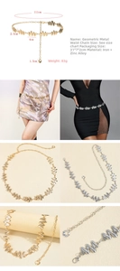 Detailed view showing the metal geometric waist chain and adjustable linked chain links