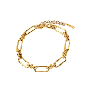 18K gold plated stainless steel wide chain link bracelet with adjustable lobster clasp