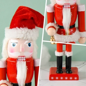 Traditional 25cm red Christmas nutcracker soldier holding golden bell on star base