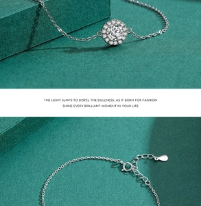 Close-up of S925 sterling silver halo bracelet with micro-pave crystals and secure clasp