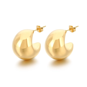 Boucles d'oreilles créoles en forme de C en acier inoxydable plaqué or 18 carats poli