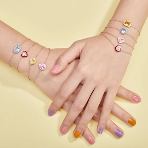 S925 Sterling Silver Bracelet with colorful enamel zircon charms in heart and round shapes