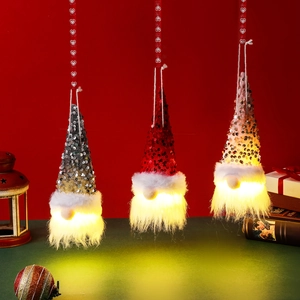 Christmas Glowing Gnome Hanging Ornament LED Faceless Old Man Plush Sequin Tomte For Holiday Home Tree Decorations