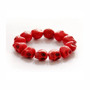 Doppellagiges rotes Totenkopf Türkis-Perlenarmband für Herren im Punk-Rock-Stil-Design