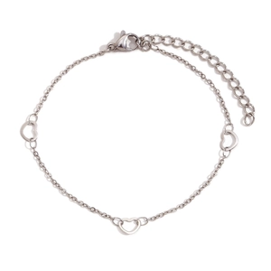 Elegant silver heart link bracelet with cutout charms and adjustable lobster clasp chain