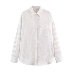 Striped Blouse For Women Long Sleeve Button Down Shirt With Pocket Lapel Collar Drapey Casual Fashionable Top