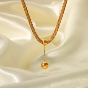 18K gold plated stainless steel mesh chain necklace featuring round ball pendants