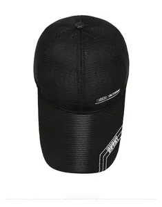 Detailed close-up of breathable black mesh fabric on this outdoor sports baseball cap