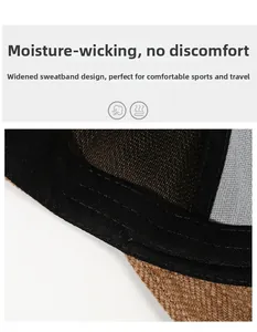 Macro detail of breathable widened sweatband and corduroy brim stitching on baseball cap