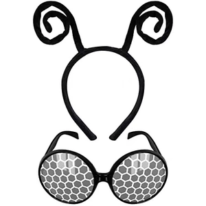 Funny insect costume set with black antenna headband and bee honeycomb textured glasses
