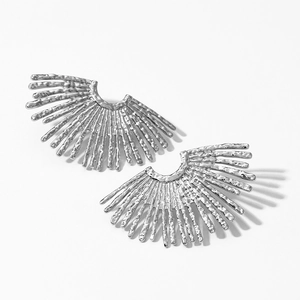 Minimalist silver fan earrings with radial texture and irregular scalloped design