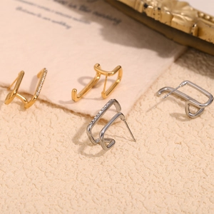 U-shaped double-layer geometric earrings in 18K gold and silver finish with zircons