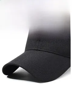 Macro detail of breathable mesh fabric and Sport logo on a grey outdoor baseball cap
