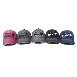 Vintage washed cotton baseball caps with Los Angeles embroidery in five assorted colors