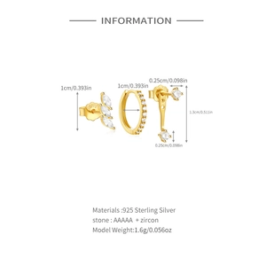 Detail view of S925 sterling silver earring set with dimensions and cubic zirconia info