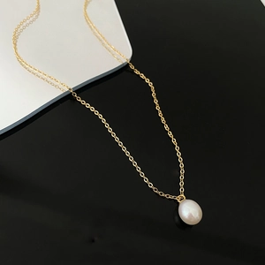 French Retro Artificial Pearl Pendant Necklace Stainless Steel Minimalist Jewelry For Women Elegant Gold Plated Choker