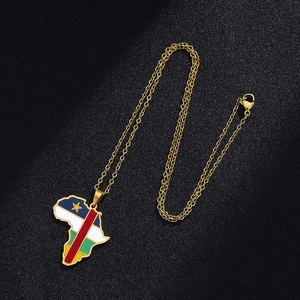 Detailed close-up of the Central African Republic flag on a gold Africa map necklace