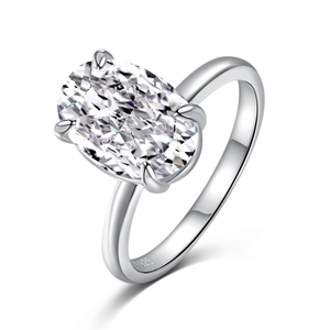 S925 Sterling Silver Ring with Large Oval Radiant Cut Cubic Zirconia in 4-Prong Setting