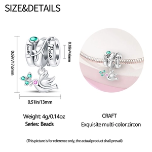 Detailed dimensions of silver angel olive charm with green stones, 17.6mm height
