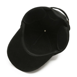Men's winter wool cap with ear protection and metal adjustable buckle on black interior