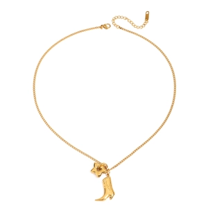 18K gold plated stainless steel necklace featuring star and cowboy boot pendants