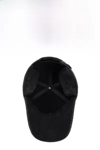 Detailed view of thicken fleece lining and ear protection on warm winter baseball cap