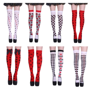 Halloween Thigh High Socks Over Knee Stockings Polyester Spandex Poker Harlequin Joker Print Cosplay Party Accessories